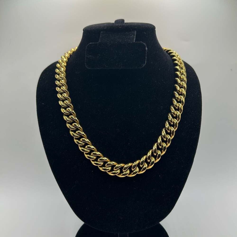 12mm Gold Miami Cuban Link Chain 20 Inch Waterproof Hypoallergenic Solid Mens